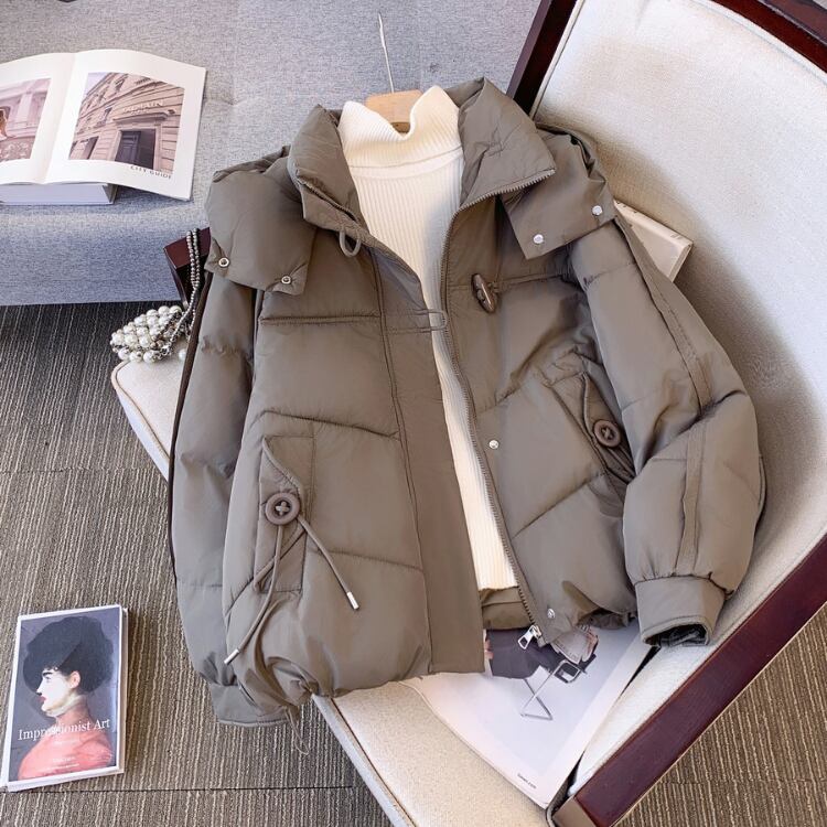 中綿ジャケット レディース フード付き アウター 冬 防寒 ゆったり ショート丈 A10032