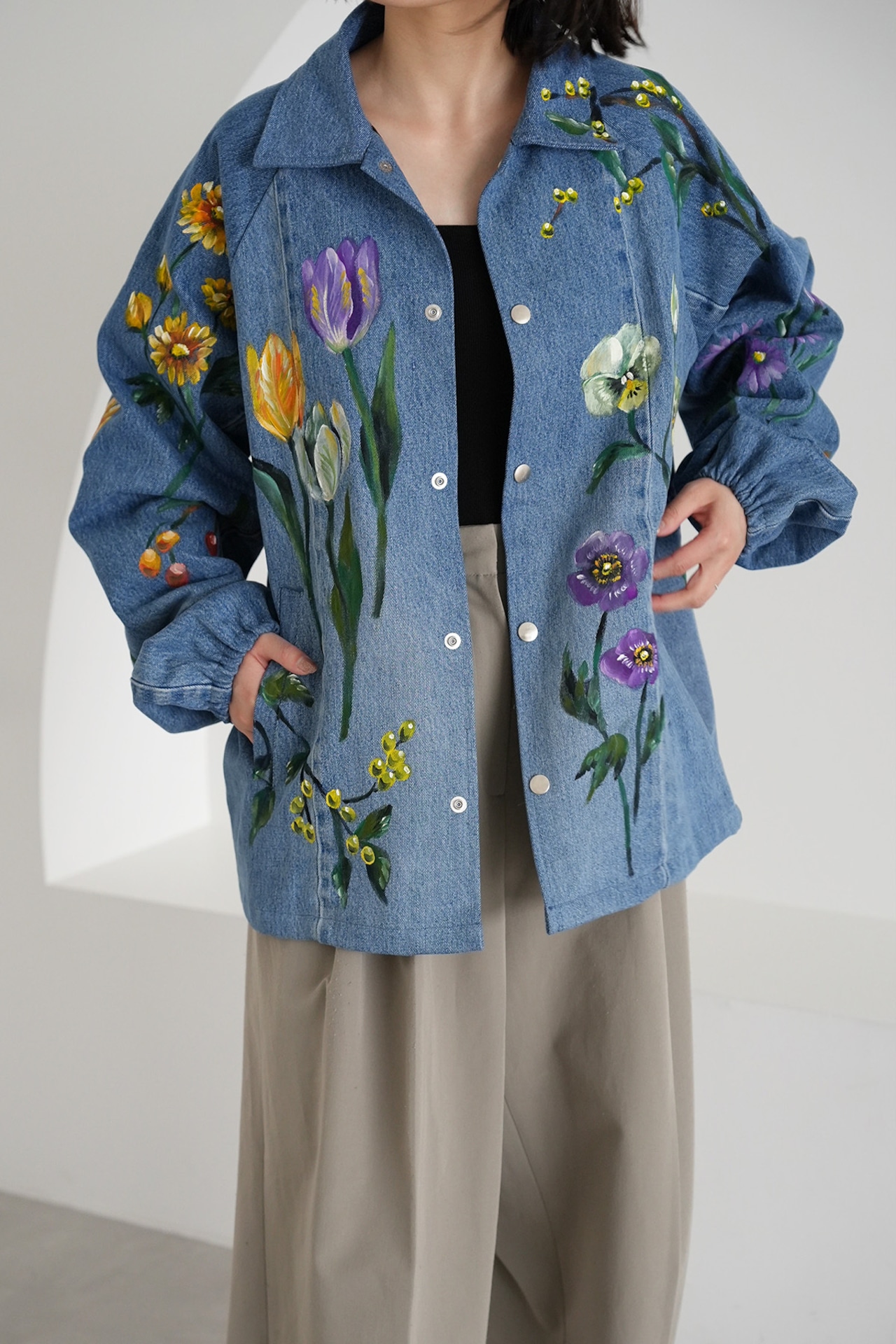 denim jacket purple tulip