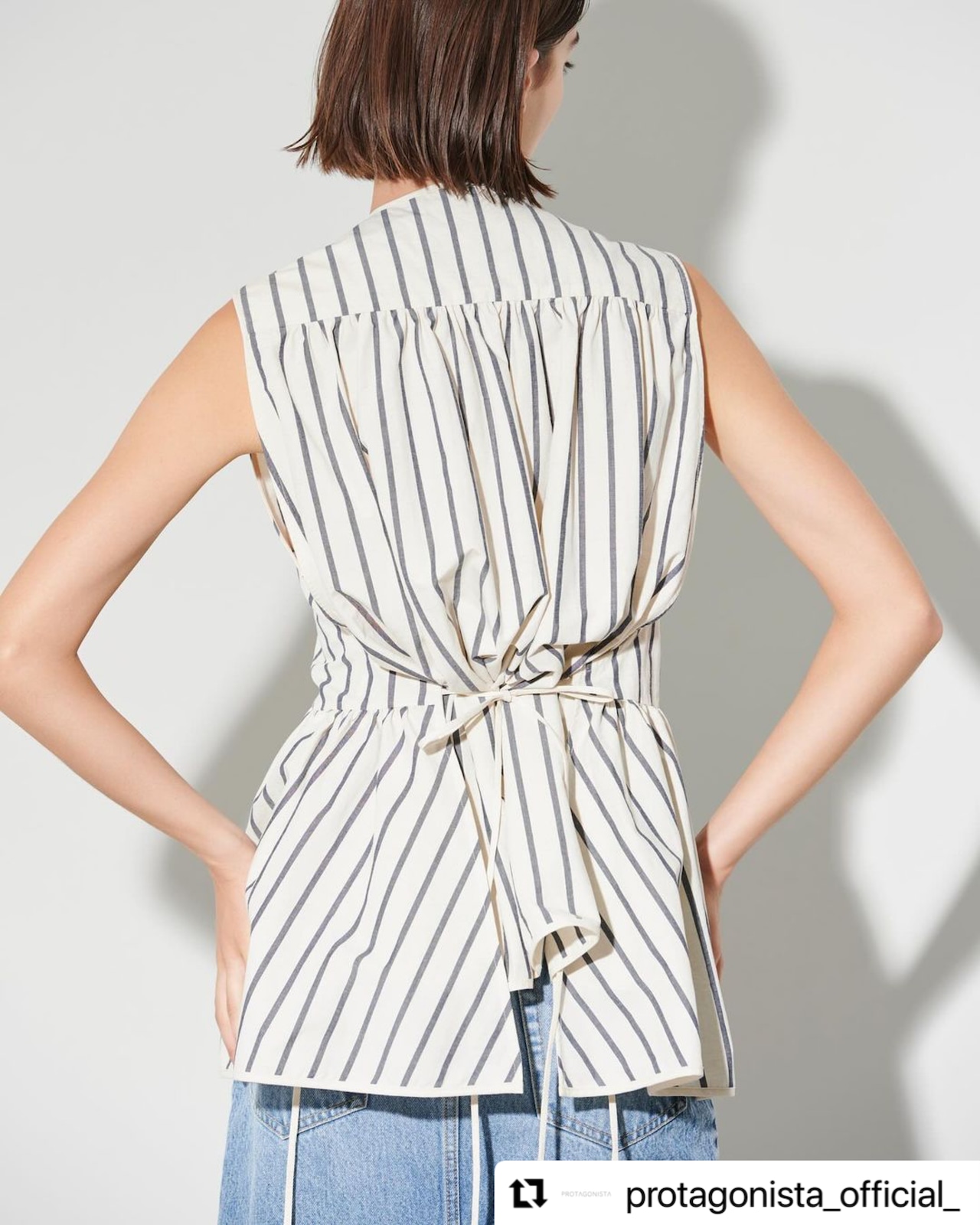 PROTAGONISTA 　Stripe Gather Blouse