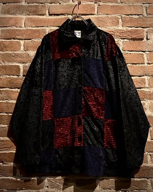 【Caka act3】Various Pattern Switching Patchwork Design Loose Velour Shirt Jacket
