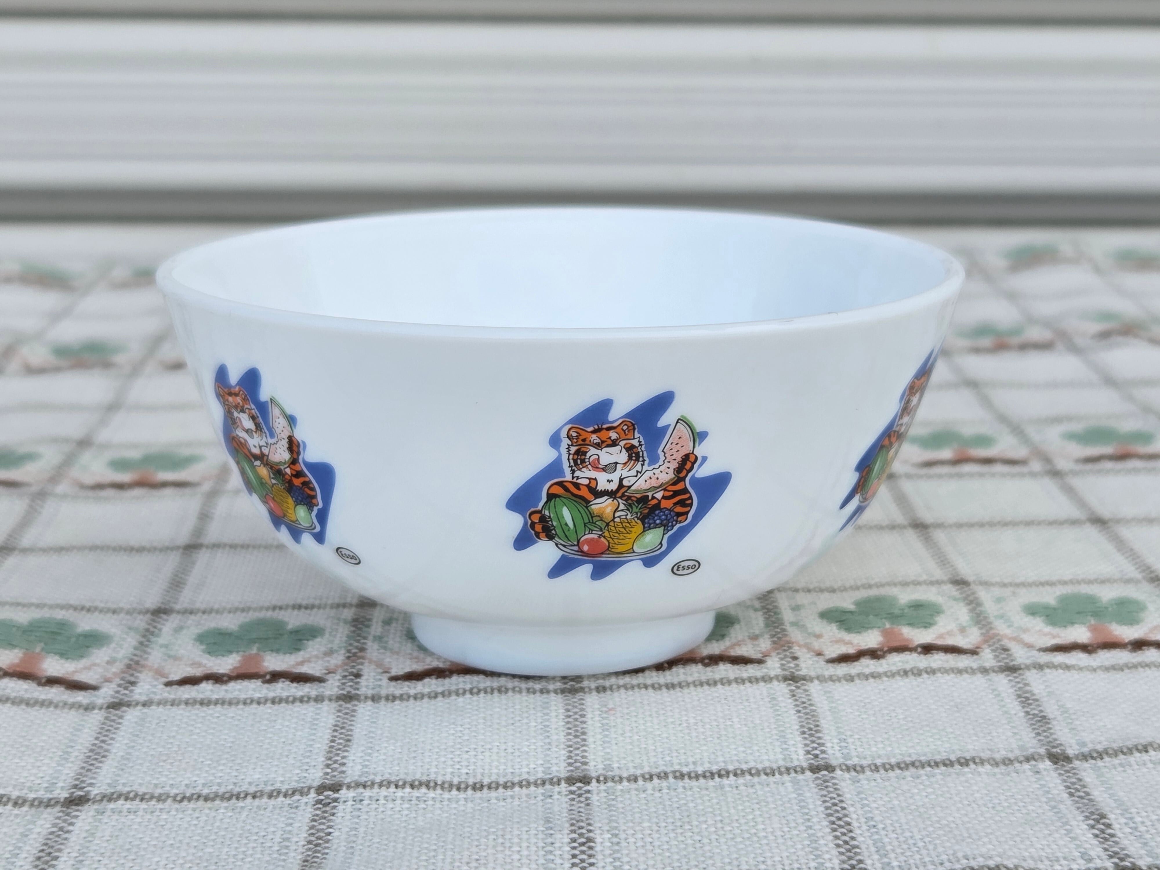 【Vintage】ESSOタイガー/フルーツ ミルクグラスボウル フランス arcopal/r222