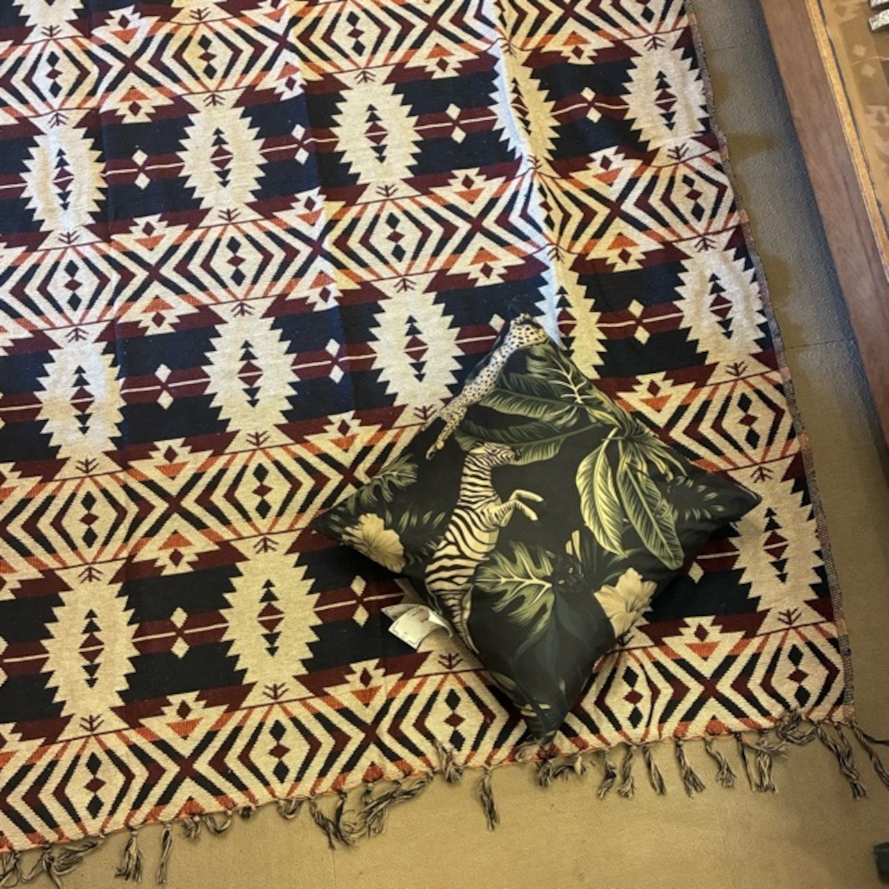 India Chimayo rug　チマヨラグ　125×175cm  オルテガ　アイボリー　2人掛けソファ　ビーチマット　ソファカバー　ベッド　リビング　車内マット　コットン　綿