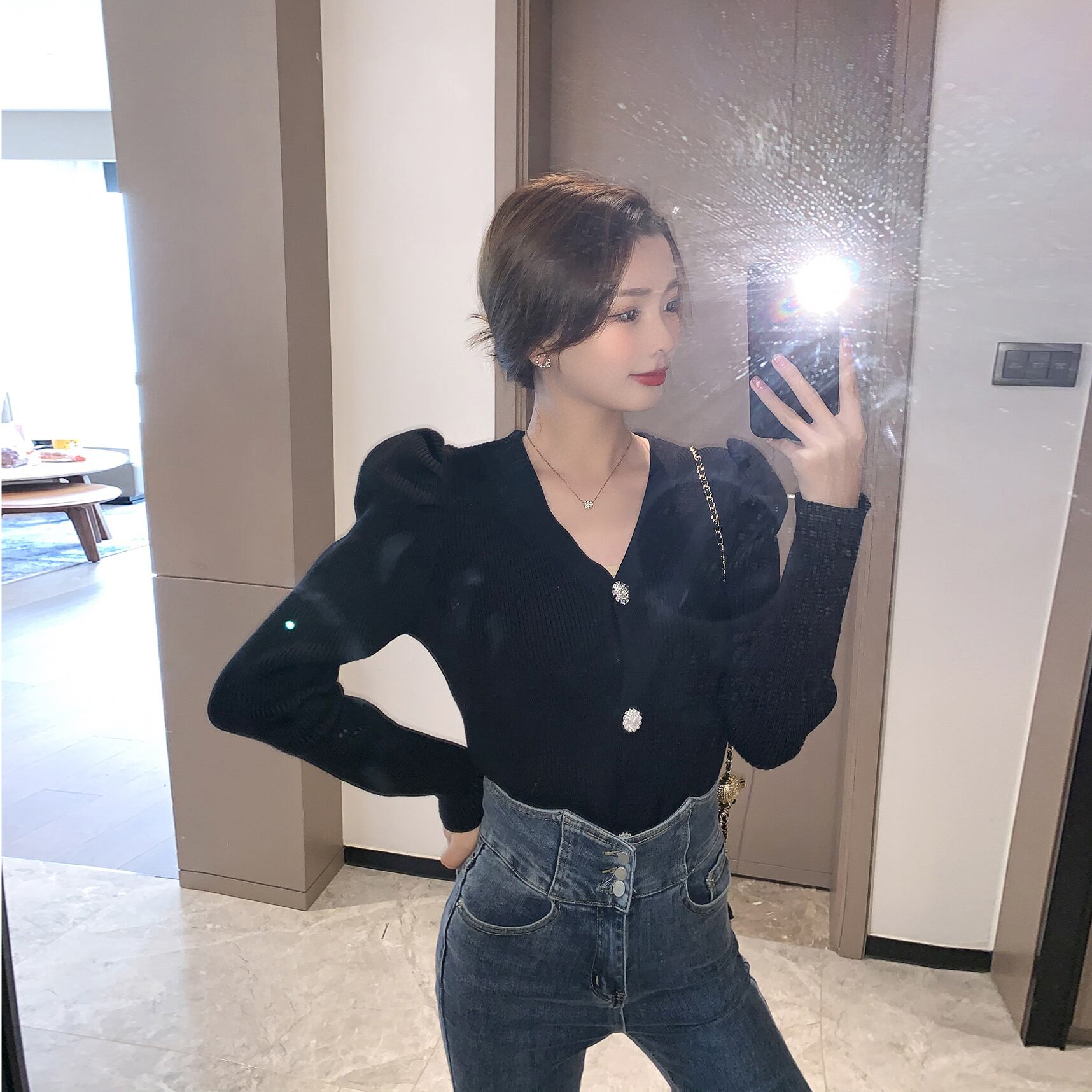 Vネックニットセーター スプリングスタンダードスタイルスリムトップス レトロ 春物 6Du_Shop_Women22416767100