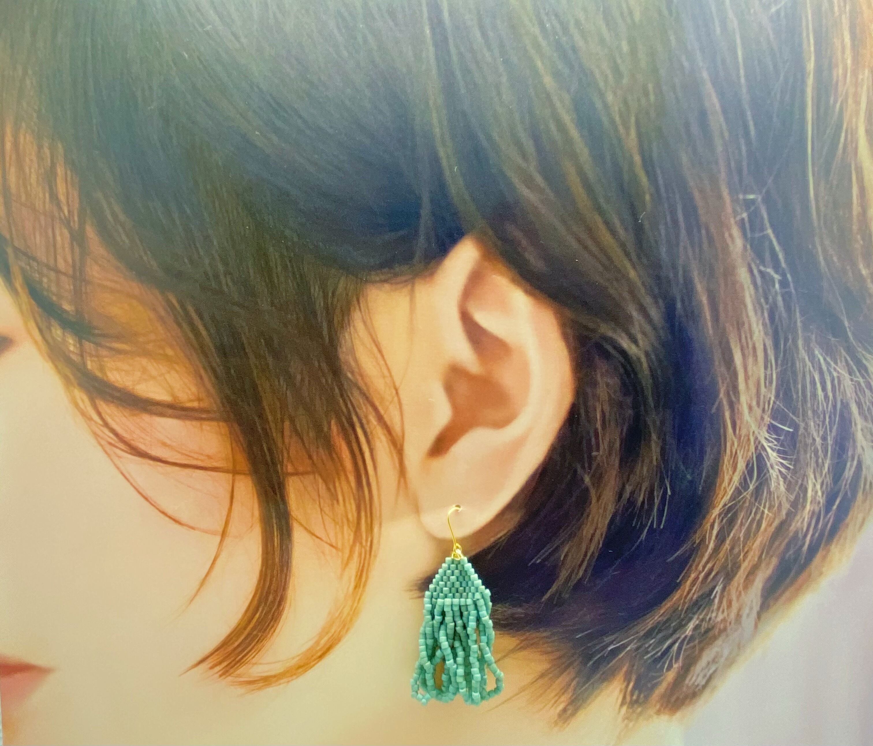 再販】ビーズステッチ フリンジピアス/イヤリング mint | tamaya