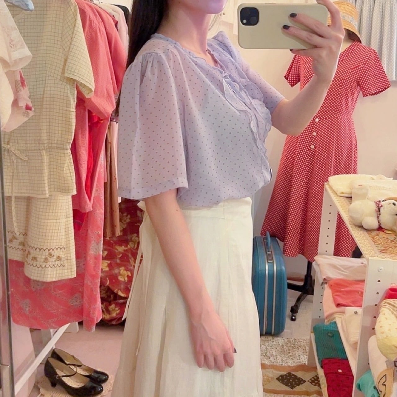 light blue dot sheer blouse