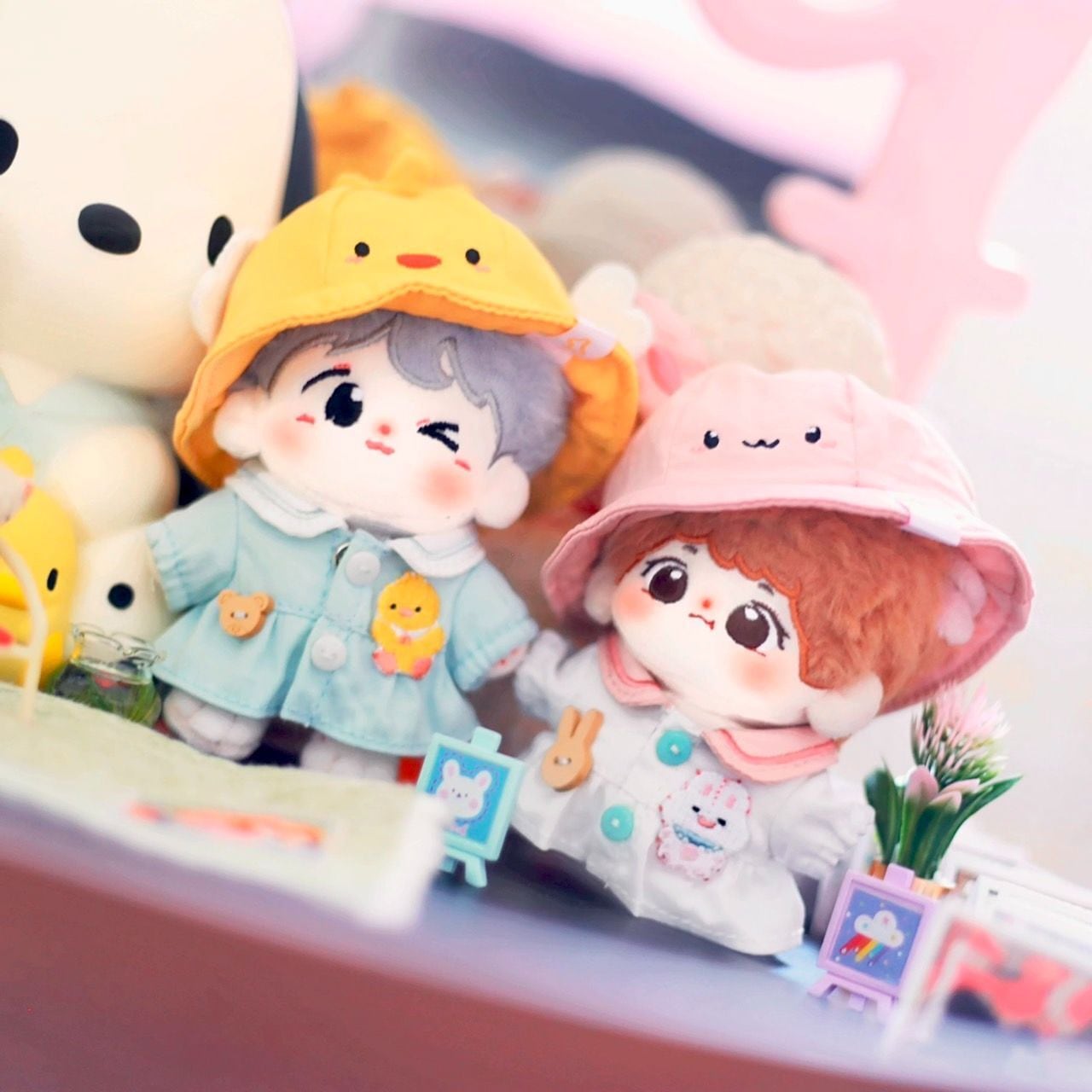 10cmぬい服】ひよことうさぎの園児服 ピンク 黄色 ぬいぐるみ用 服