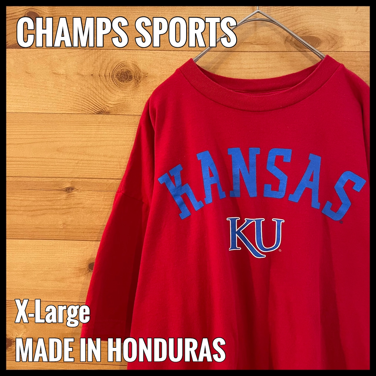 【CHAMPS SPORTS】カレッジ カンザス大学 アーチロゴ Tシャツ KU XL ビッグサイズ US古着 アメリカ古着