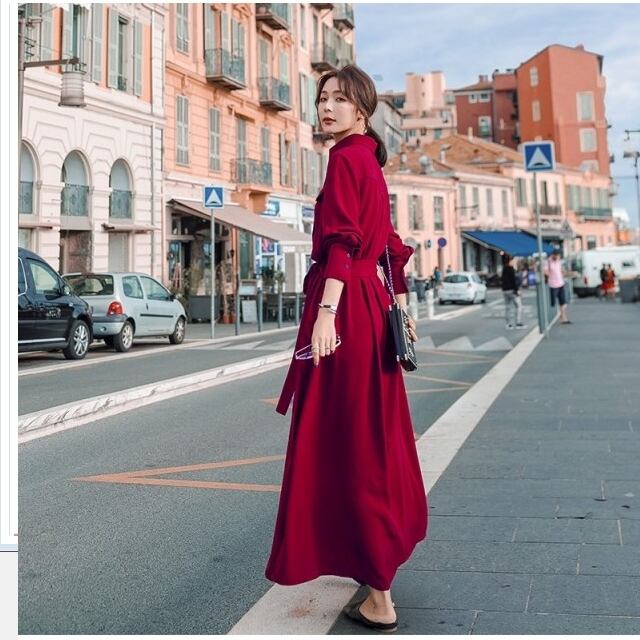 シャツワンピース ロング丈 長袖 ワンピース ロング丈 シャツワンピ