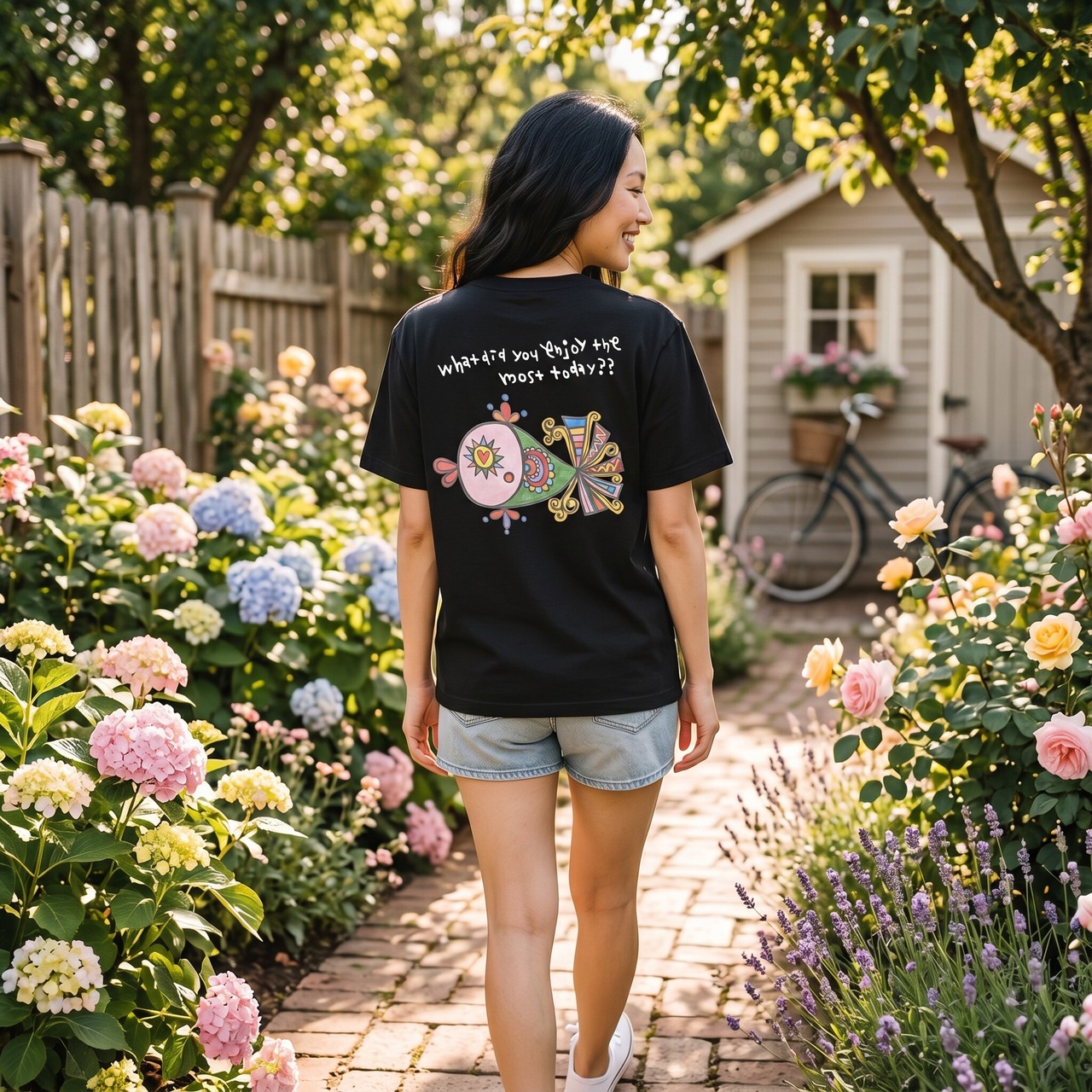 pipi オリジナルTシャツ 【ブラック】今日何が一番楽しかった?