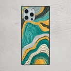 受注生産 iPhoneケース ターコイズと金色の地層マーブル｜紙マーブリング MARB019B