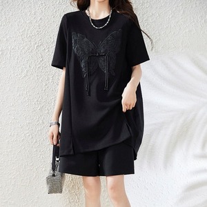 BUTTERFLY EMBROIDERY SHORT SLEEVE T-SHIRT M-17449