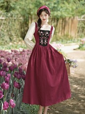 【0106】Fake Layered Flower Long Sleeve Dress