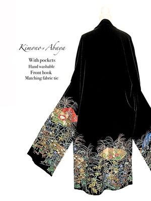 (Size:M/Kimono×Abaya)Golden pampas grass and folding fans pattern