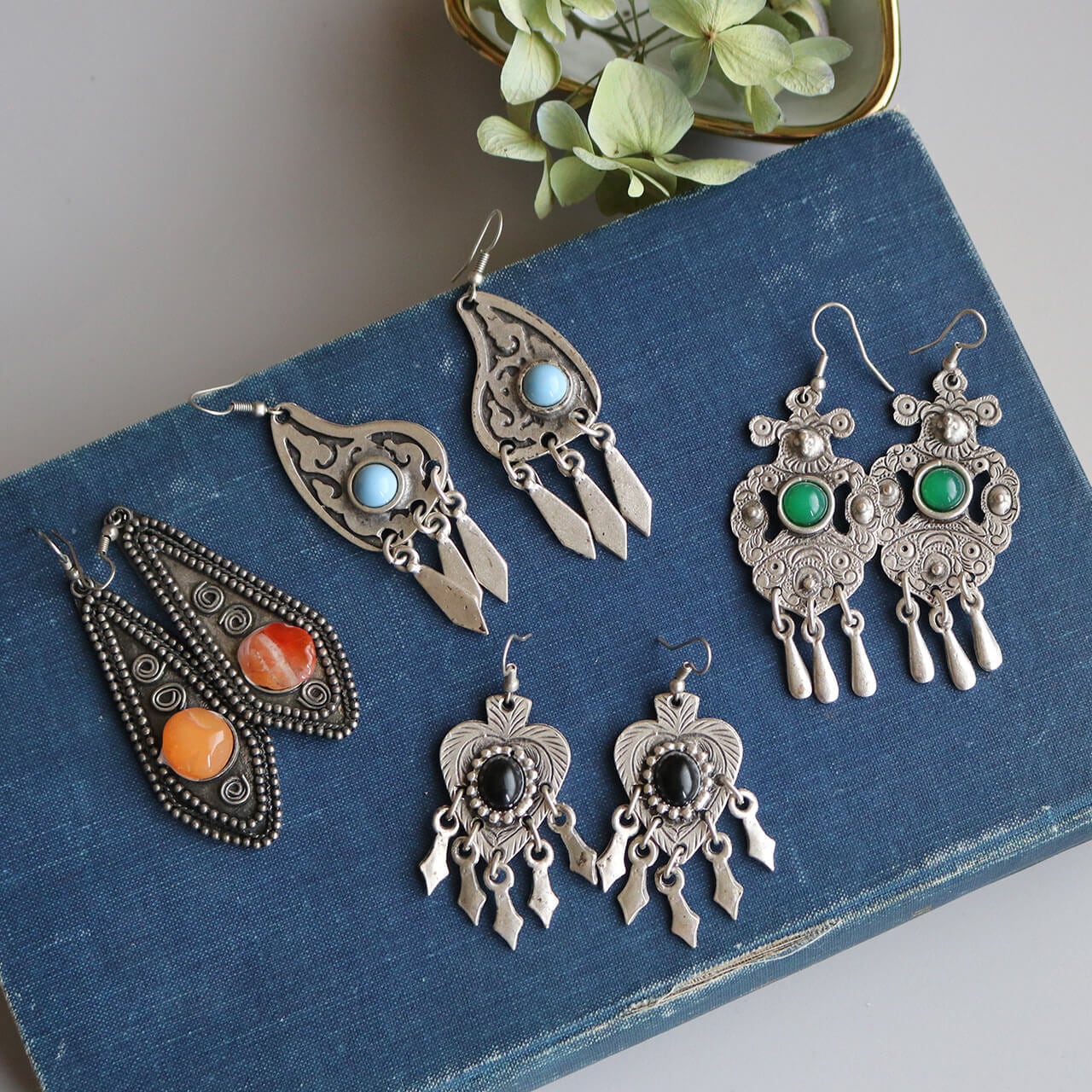 ウズベキスタン シルバーアクセサリー ピアス オレンジ ＊ 職人の