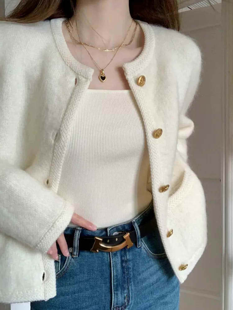 ふんわりニットカーディガン エレガントコーデ きれいめ フォーマル ポケット付き おすすめ 大きいサイズ 韓国 CH7183