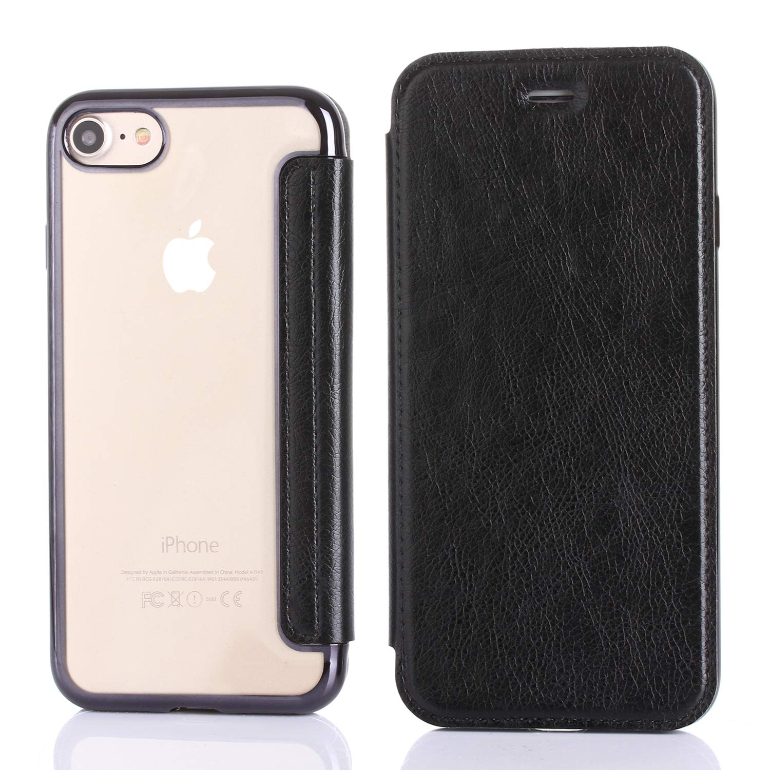 YUYIB スマホケース対応 iPhone SE3 ケース iPhone SE2 ケース 第2世代 iPhone8 ケース iPhone7 ケース 手帳型 クリア 背面 高級なPUレザー 薄型 透明 衝撃吸収 ブランド シンプル カード収納 iPhone 7 iPhone 8 iPhone SE3 iPhone SE2 兼用 (iPhone 8/Se3/Se2/7,ブラック)