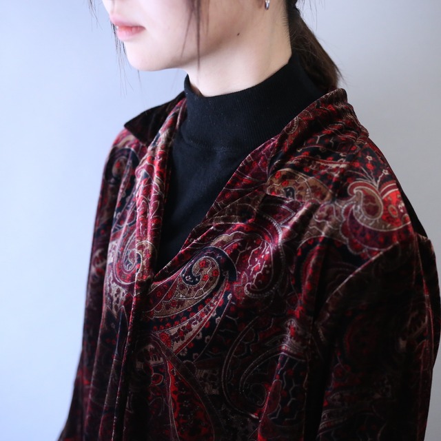 good coloring paisley pattern open collar velours shirt