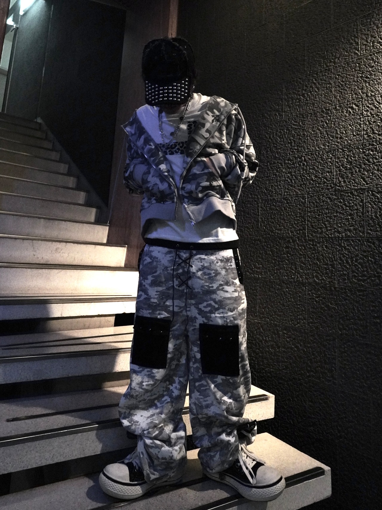 【PLANET STUDIO】Camo Lace Up Pocket Wide Pants