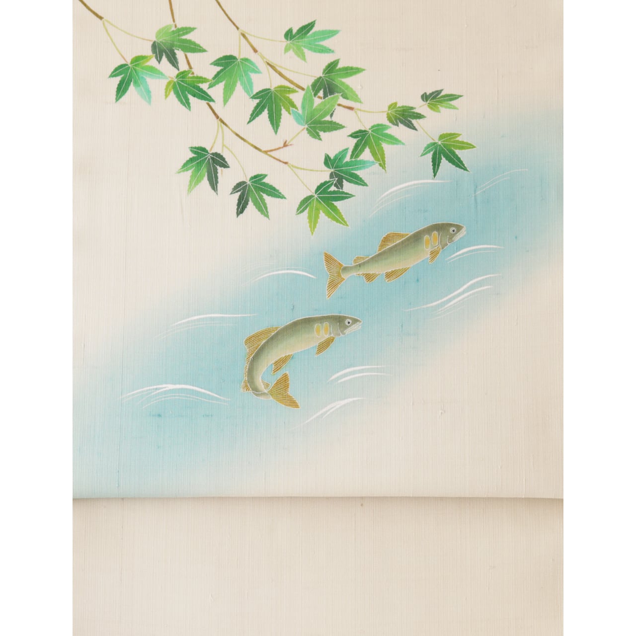 手描き友禅 染名古屋帯「鮎に青紅葉」