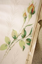 残2 30s フランス ハンドスタンプ 過去の旋律の薔薇 壁紙 56x50c アンティーク