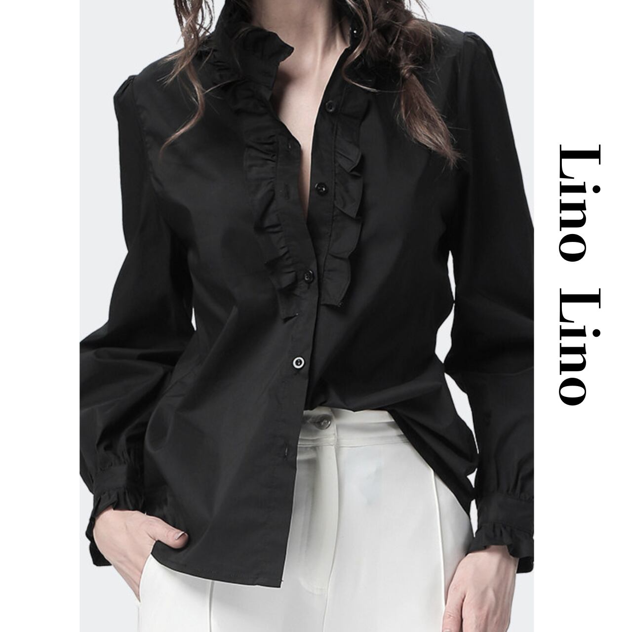 Frill Long Sleeve Shirt Color Blouse L00814