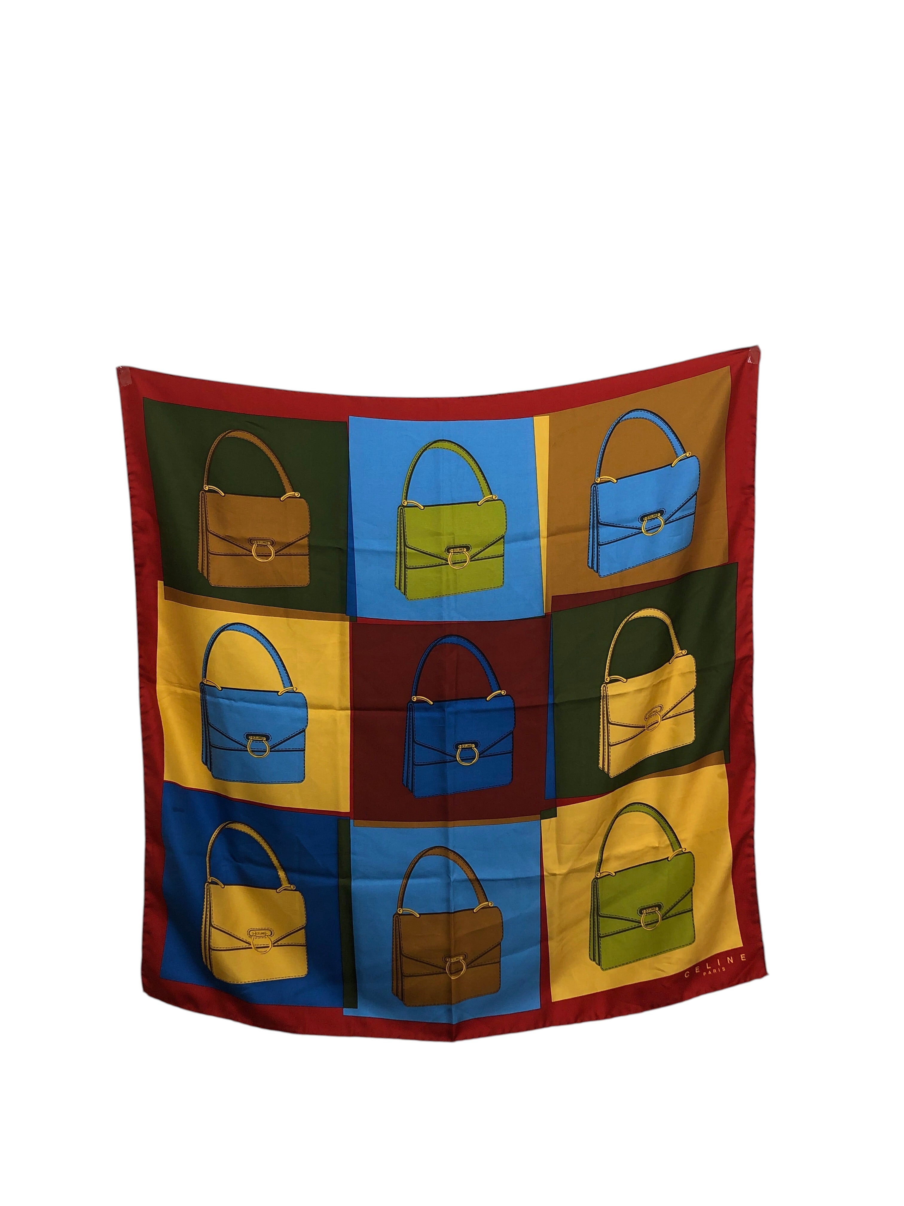CELINE セリーヌ スカーフ レッド バッグ柄 シルク vintage ヴィンテージ オールド gdzfdx