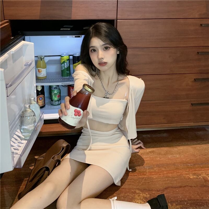 レッドサマートップス ショートカーディガンスカート ストリート 夏物 1号婦人47661683244