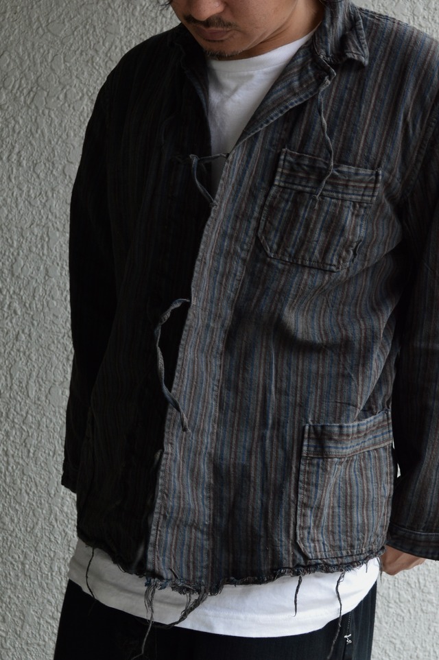 VENTITANK PROJECT Bulgarian Army 1950's-60's Dead Stock Custom Remade & Dyed Sumi Kuro Sleeping Shirt Jacket Type Red Multi 1 ブルガリア軍 スリーピングシャツ ジャケット 50s 黒染め