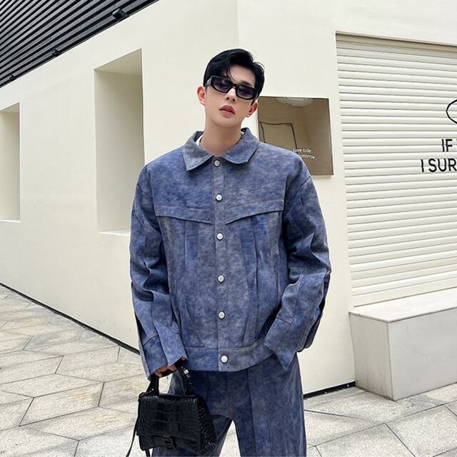 予約販売】メンズ セットアップ メンズ デニム カジュアル ブルー 立体