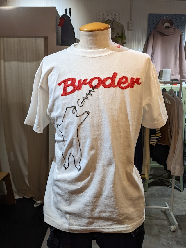 BRODRE ハンドル刺繍 BEAR Tシャツ Ｍ ホワイト [BR2014]