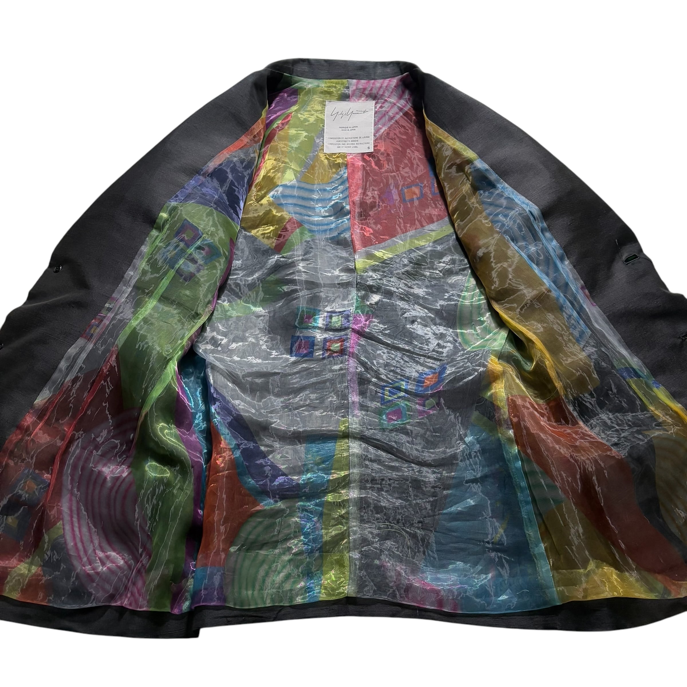archive 1997SS YOHJI YAMAMOTO black silk jacket with see-through