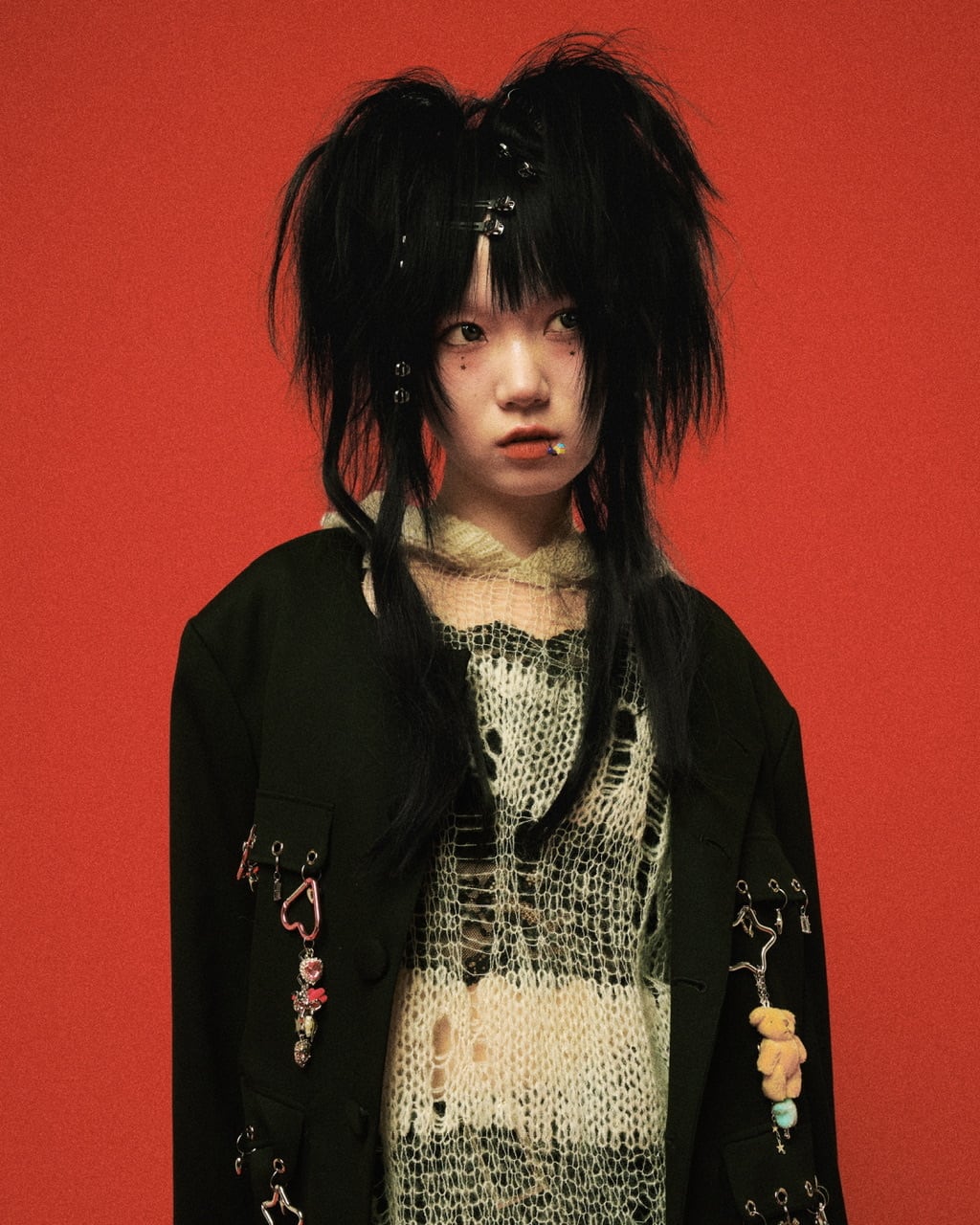 ノーカラーチャームジャケット　BLACK