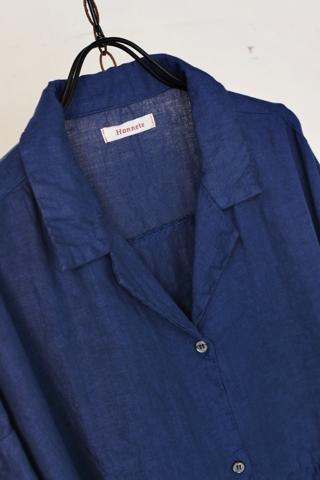 Honnete】オネット lady's Open Collar Gathered Dress | nuno