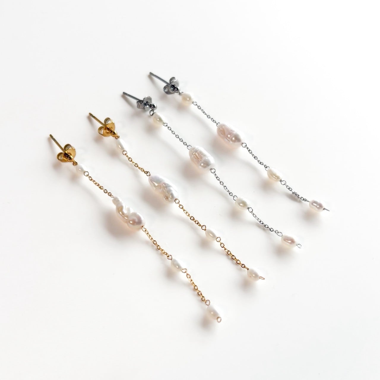ステンレスパールレイヤードピアス
