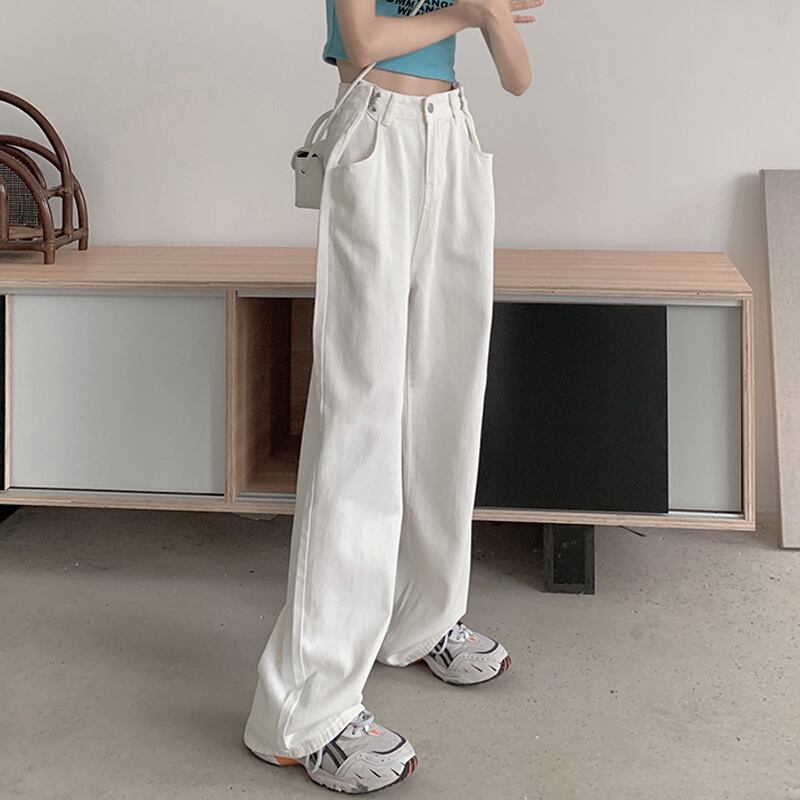 ウェストパンツ サマーホワイトジーンズ ルーズワイドレッグ 夏物 ワイドパンツ スーパーモール45285757180