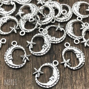 【2個】フェイスムーンスター付きチャーム/三日月/星