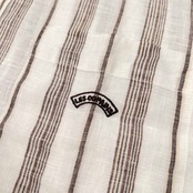 麻100% Les Copains レコパン ストライプ 半袖 リネン シャツ サイズ 41/16 /ホワイト×ブラウン系