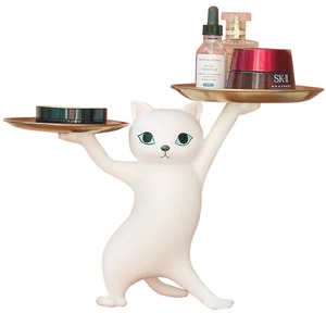 【人気】moin moin フィギュア 置物 オーナメント 猫 小物を持ってくれる 幅36×高さ25×奥行17cm / インテリア 雑貨 小皿 小物入れ かわいい ねこ 白猫 ホワイト ゴールド 金 アニマル かわいい (白猫) 2304fig28
