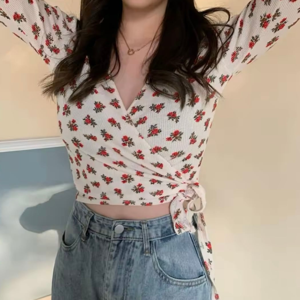 フラワーワッフルカシュクールブラウス