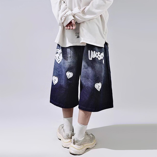 UUCSCCハート模様デニムハーフパンツ