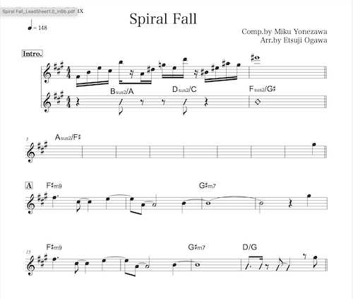 Spiral Fall　譜面inB♭