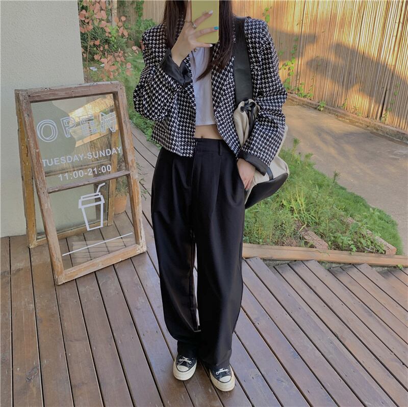 千鳥格子のデザインジャケット 白 黒 M