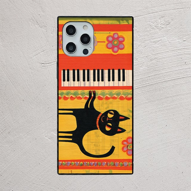 iPhoneケース 黒猫 ピアノ 音楽｜鍵盤楽器 北欧レトロ CAT057