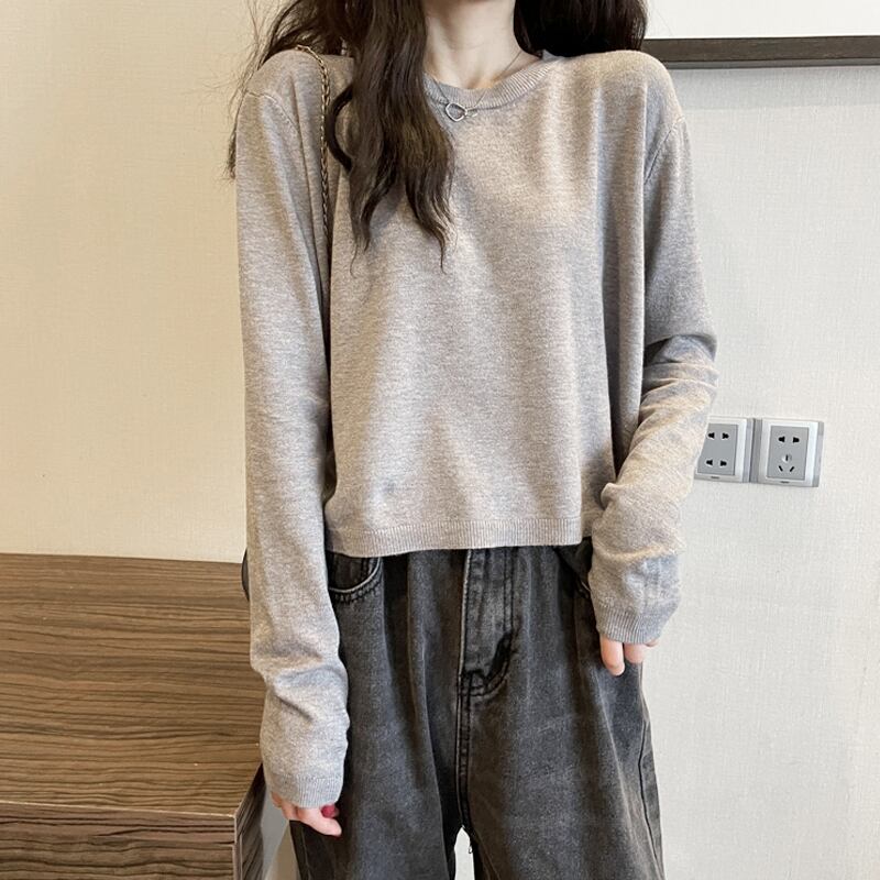 ニットTシャツ シャツ スプリングオータムショートトップス ロング 春物 秋物 試着室44249270765