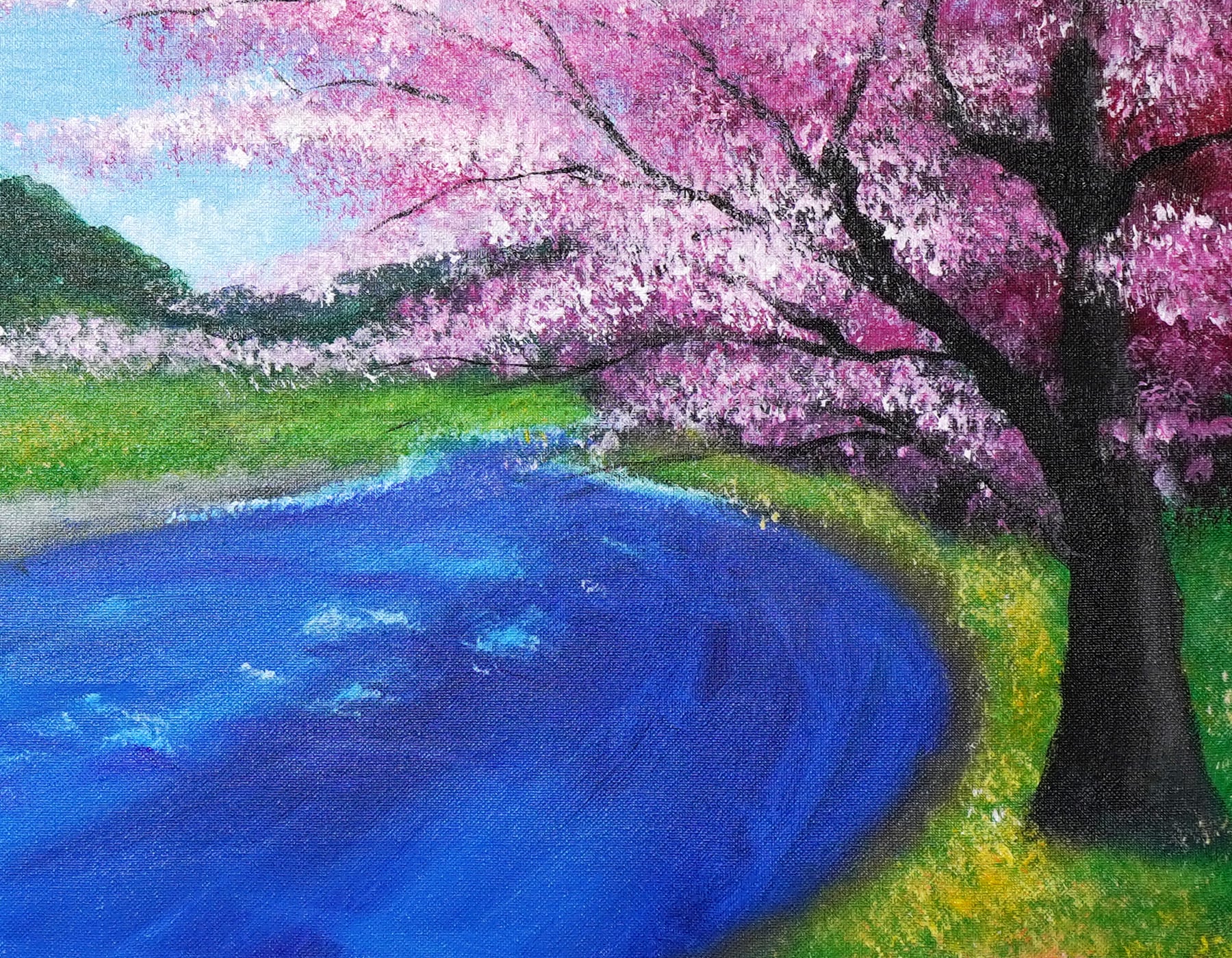 油絵 絵画【桜と川】 4fe3eb8b882aa87fd6d70c8d4b540a