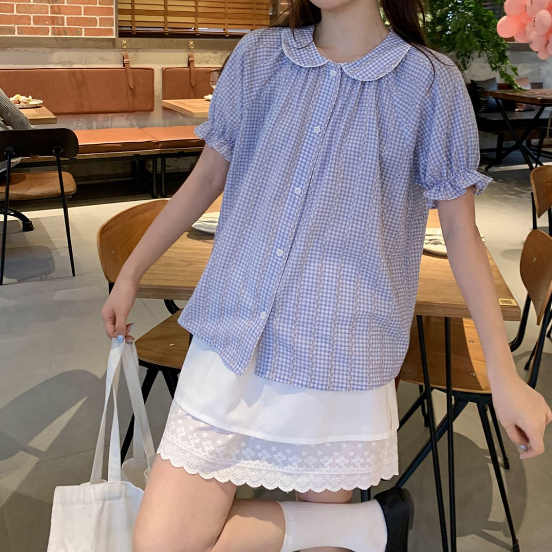 checkered loose little short sleeved shirt