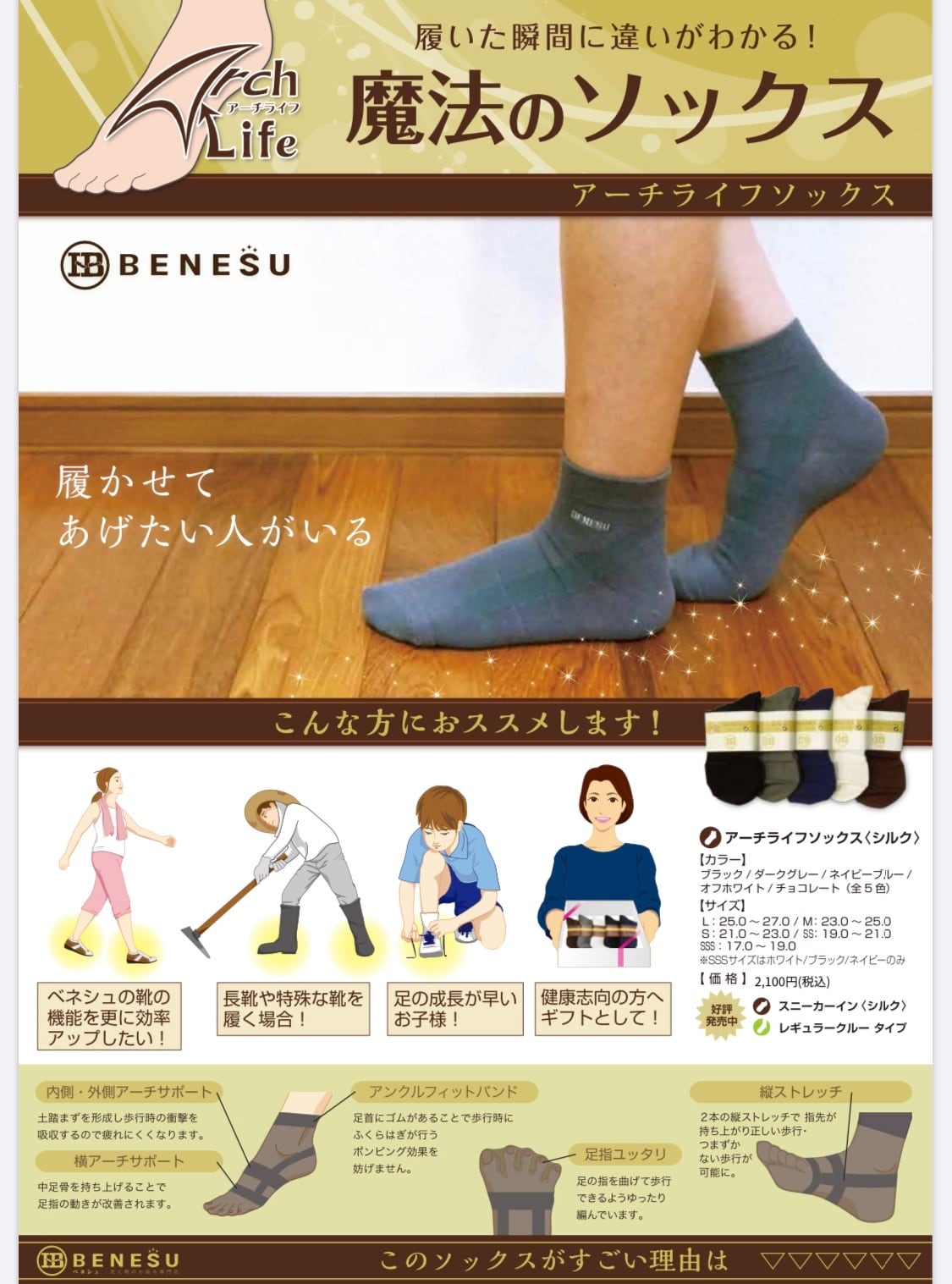 【新品未使用 送料無料】М　5足　ベネシュ　BENESU　アーチライフソックス