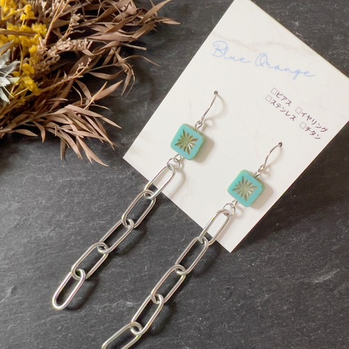 【9/8のいってんもの】チェコビーズのチェーンピアス