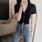 Short-Sleeve V-Neck Cropped Cardigan