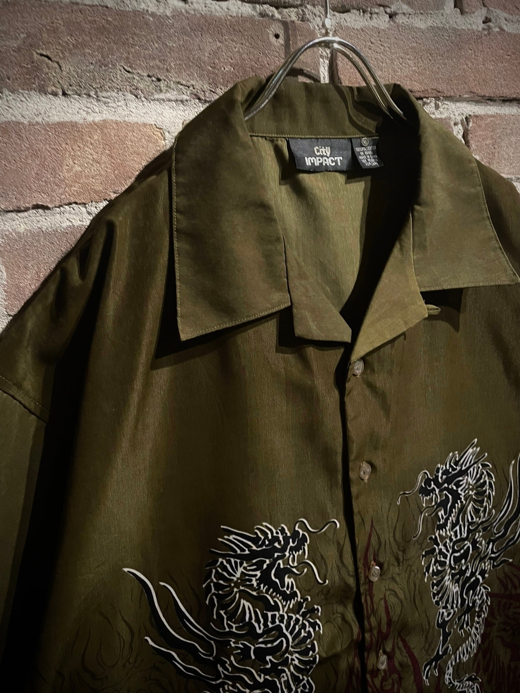 Caka ac3】Fire × Dragon Design Loose S/S Open Collar Shirt | Caka 